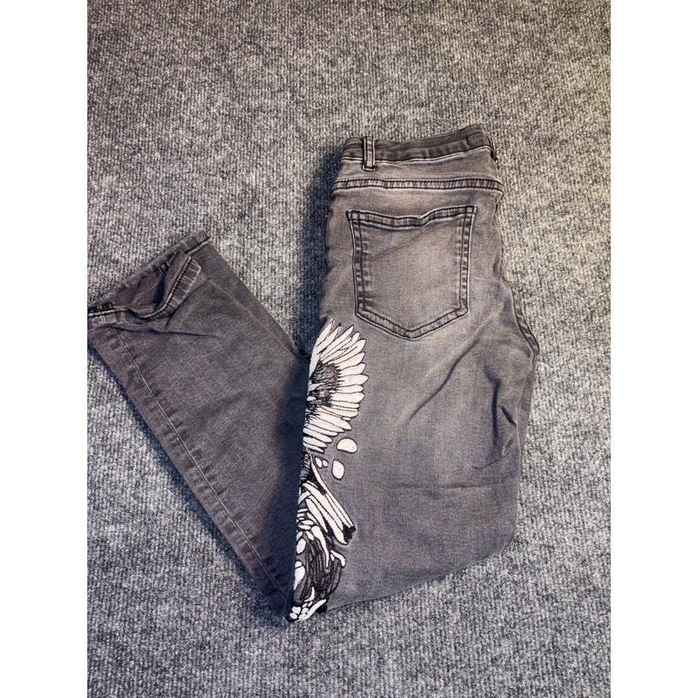 Zara Girls Jeans 10 Gray Denim‎ Skinny Leg Casual Embroidered Faded 5-Pockets